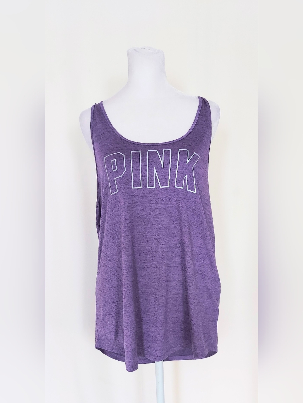 Victoria's Secret PINK Racerback Sleeveless Tank Top Purple White Logo Sz Medium